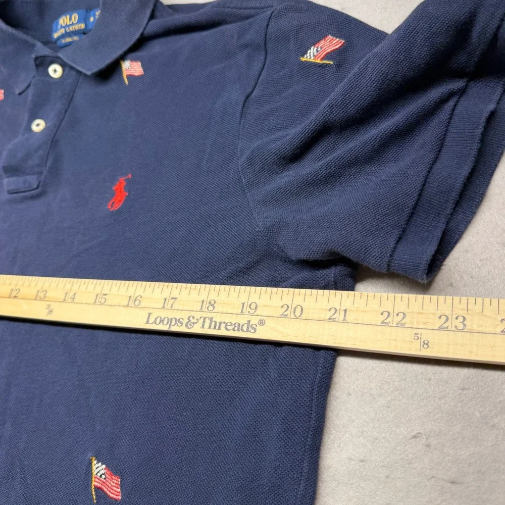 Polo Ralph Lauren Mens Navy Blue American Flag Embroidered Polo Shirt Medium